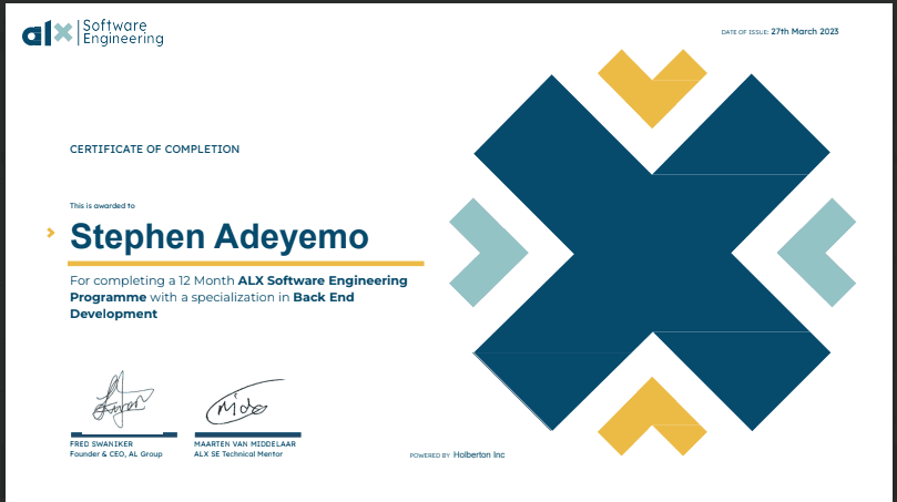 Certificate of Alx Software Engineering Programme